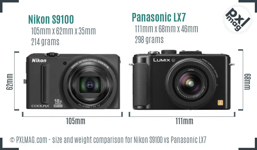 Nikon S9100 vs Panasonic LX7 size comparison