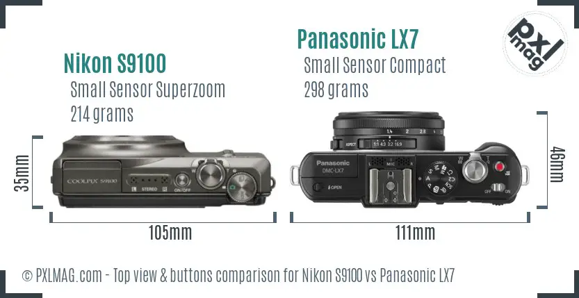 Nikon S9100 vs Panasonic LX7 top view buttons comparison