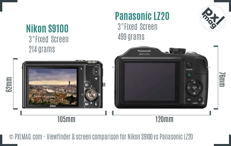 Nikon S9100 vs Panasonic LZ20 Screen and Viewfinder comparison
