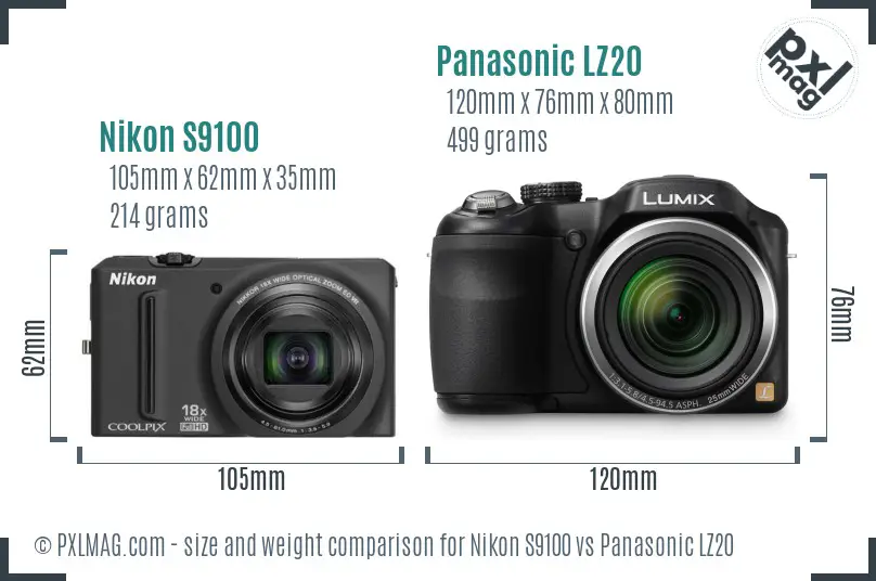 Nikon S9100 vs Panasonic LZ20 size comparison