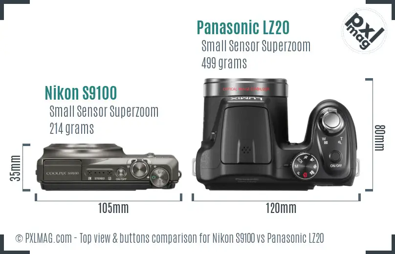Nikon S9100 vs Panasonic LZ20 top view buttons comparison