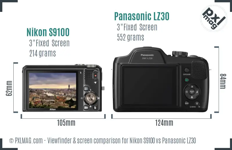 Nikon S9100 vs Panasonic LZ30 Screen and Viewfinder comparison