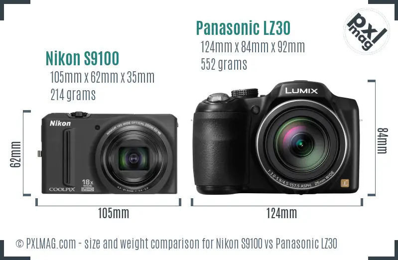 Nikon S9100 vs Panasonic LZ30 size comparison