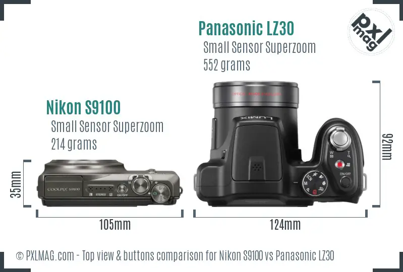 Nikon S9100 vs Panasonic LZ30 top view buttons comparison