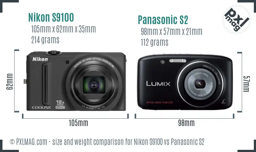 Nikon S9100 vs Panasonic S2 size comparison