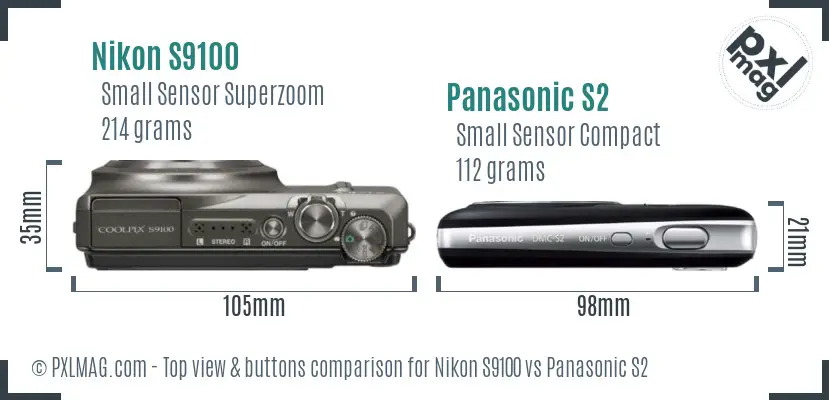 Nikon S9100 vs Panasonic S2 top view buttons comparison