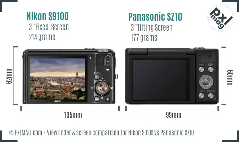 Nikon S9100 vs Panasonic SZ10 Screen and Viewfinder comparison