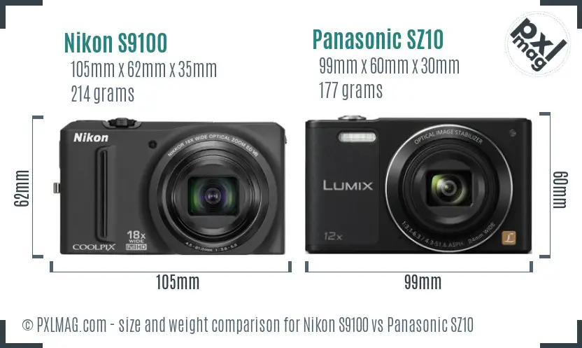 Nikon S9100 vs Panasonic SZ10 size comparison