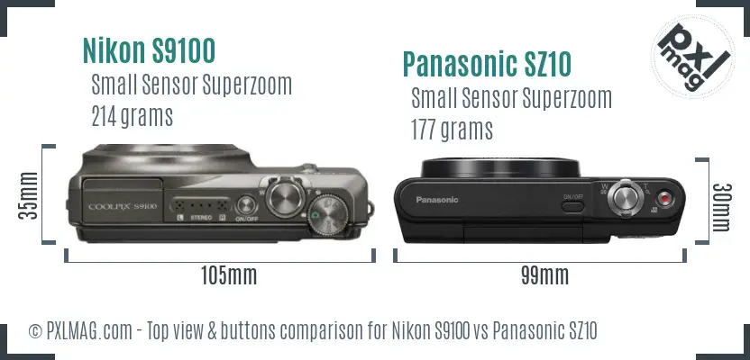 Nikon S9100 vs Panasonic SZ10 top view buttons comparison