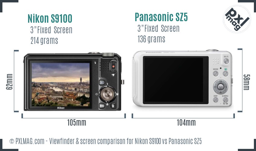 Nikon S9100 vs Panasonic SZ5 Screen and Viewfinder comparison