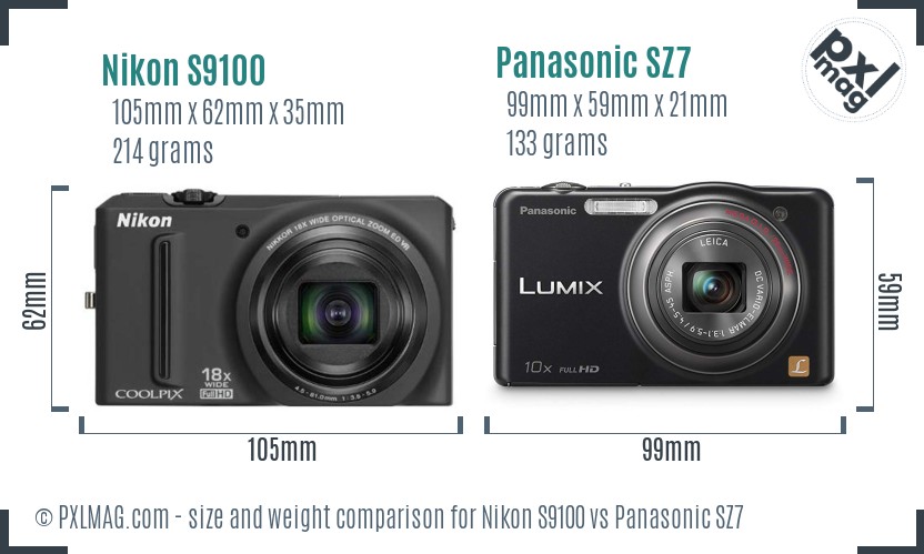 Nikon S9100 vs Panasonic SZ7 size comparison Nikon S9100 vs Panasonic SZ7 size comparison