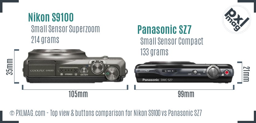 Nikon S9100 vs Panasonic SZ7 top view buttons comparison