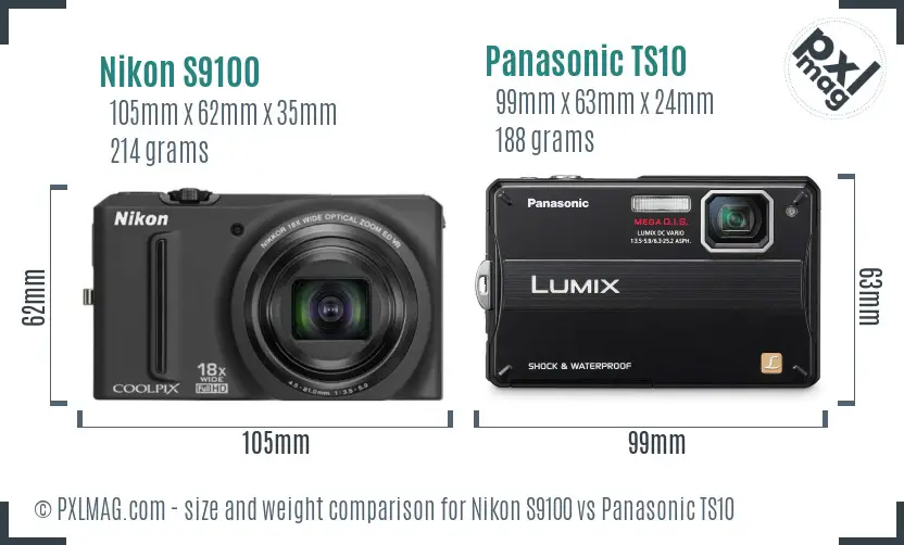 Nikon S9100 vs Panasonic TS10 size comparison
