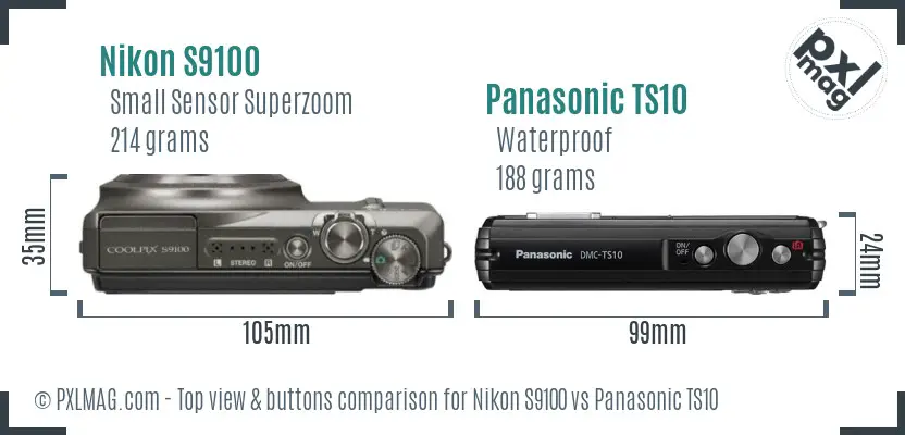 Nikon S9100 vs Panasonic TS10 top view buttons comparison