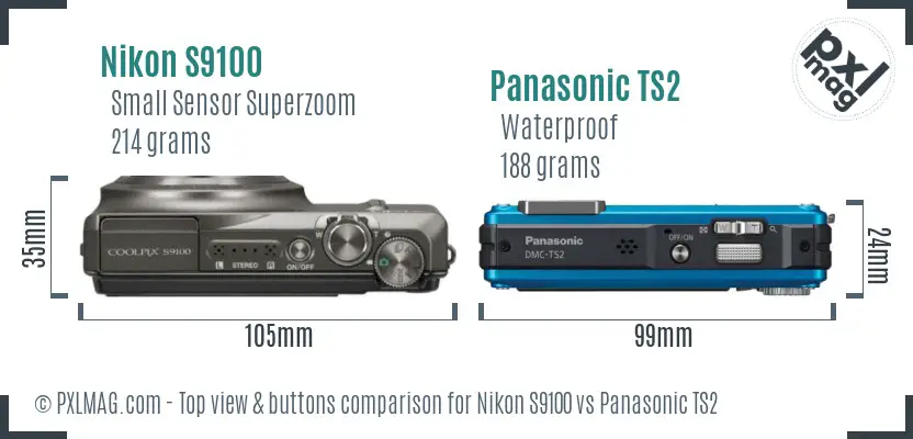 Nikon S9100 vs Panasonic TS2 top view buttons comparison
