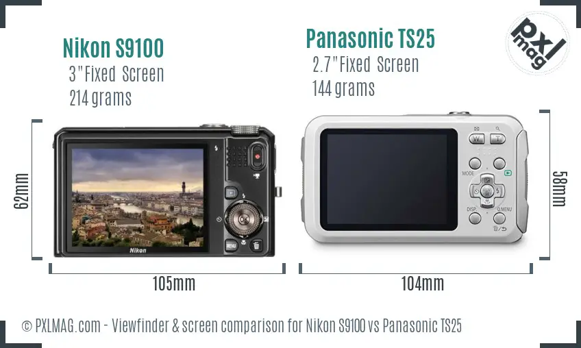 Nikon S9100 vs Panasonic TS25 Screen and Viewfinder comparison