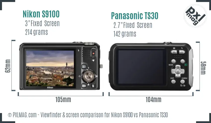 Nikon S9100 vs Panasonic TS30 Screen and Viewfinder comparison