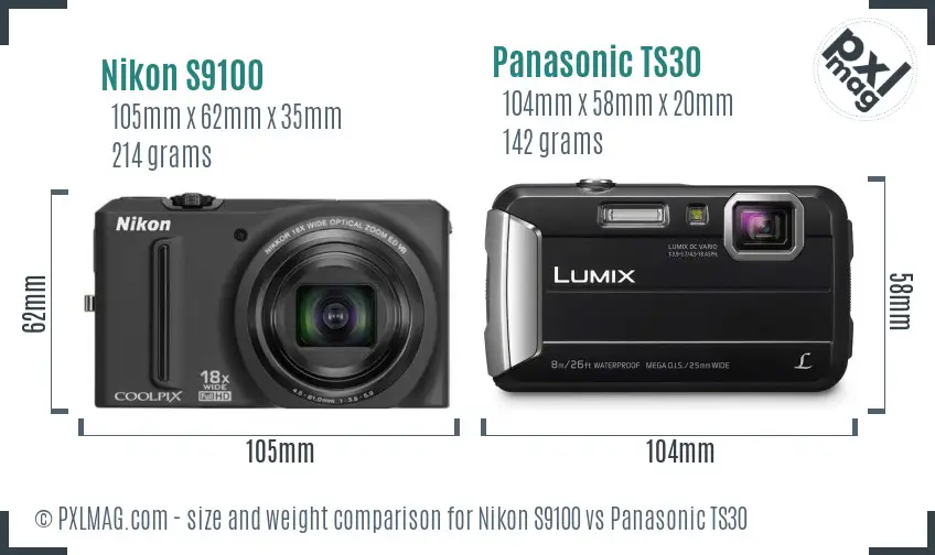 Nikon S9100 vs Panasonic TS30 size comparison