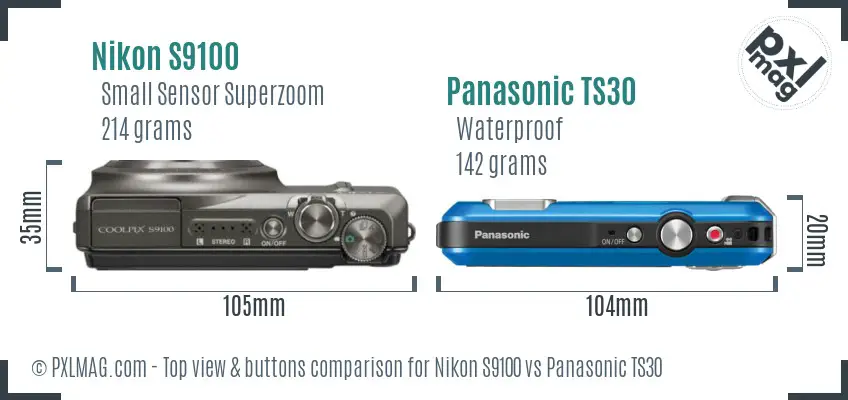 Nikon S9100 vs Panasonic TS30 top view buttons comparison