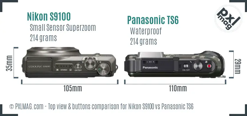 Nikon S9100 vs Panasonic TS6 top view buttons comparison