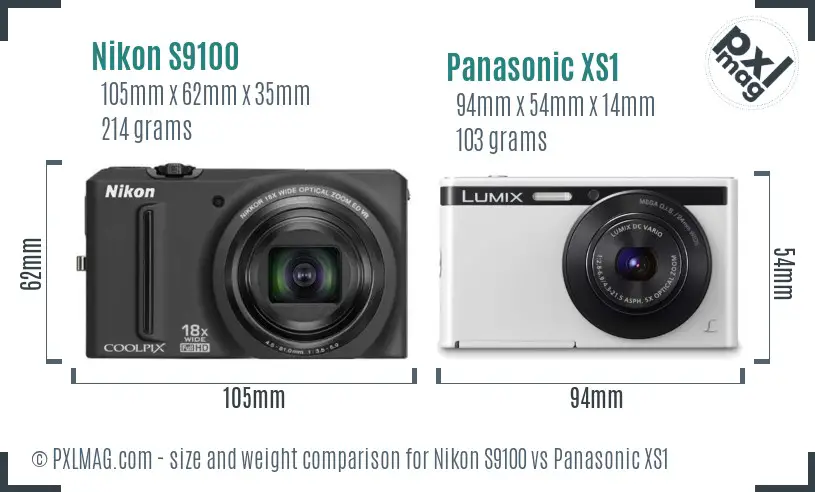 Nikon S9100 vs Panasonic XS1 size comparison