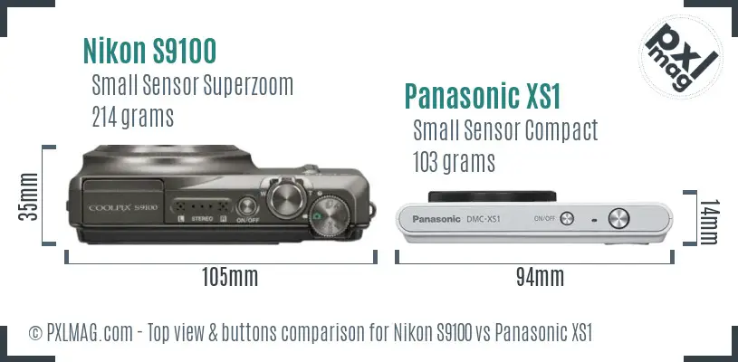 Nikon S9100 vs Panasonic XS1 top view buttons comparison