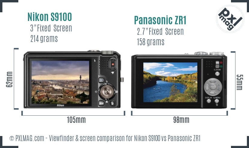Nikon S9100 vs Panasonic ZR1 Screen and Viewfinder comparison