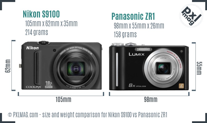 Nikon S9100 vs Panasonic ZR1 size comparison