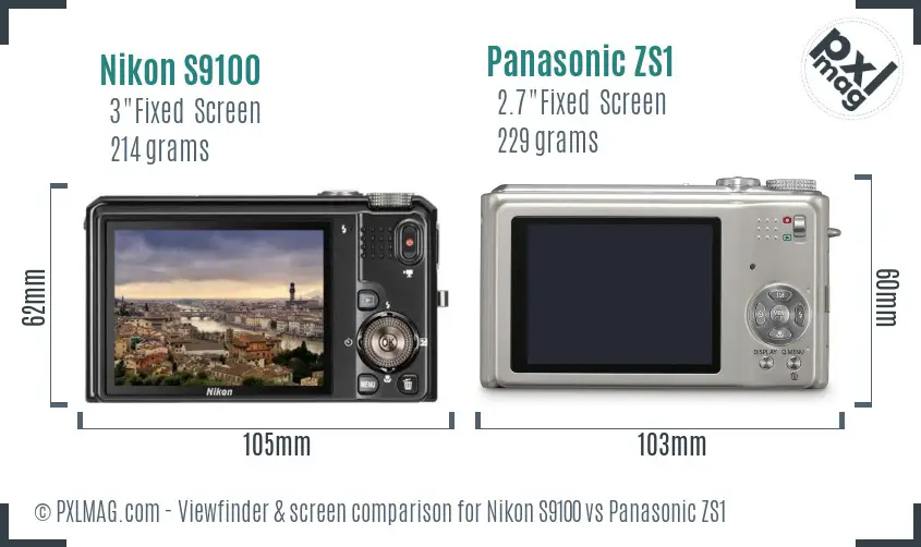Nikon S9100 vs Panasonic ZS1 Screen and Viewfinder comparison