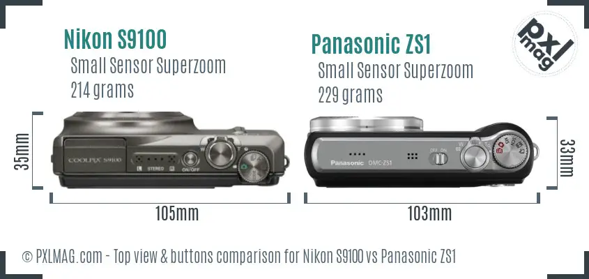 Nikon S9100 vs Panasonic ZS1 top view buttons comparison