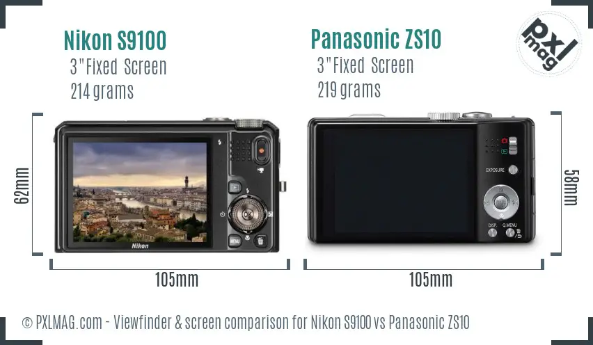 Nikon S9100 vs Panasonic ZS10 Screen and Viewfinder comparison