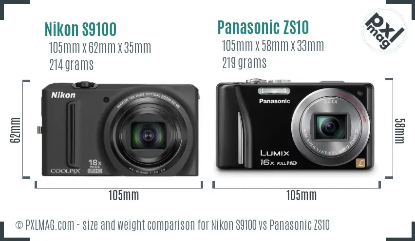 Nikon S9100 vs Panasonic ZS10 size comparison