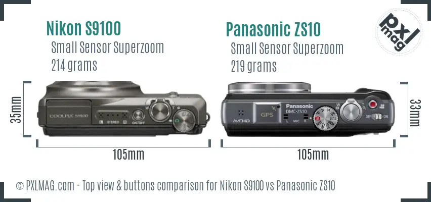 Nikon S9100 vs Panasonic ZS10 top view buttons comparison
