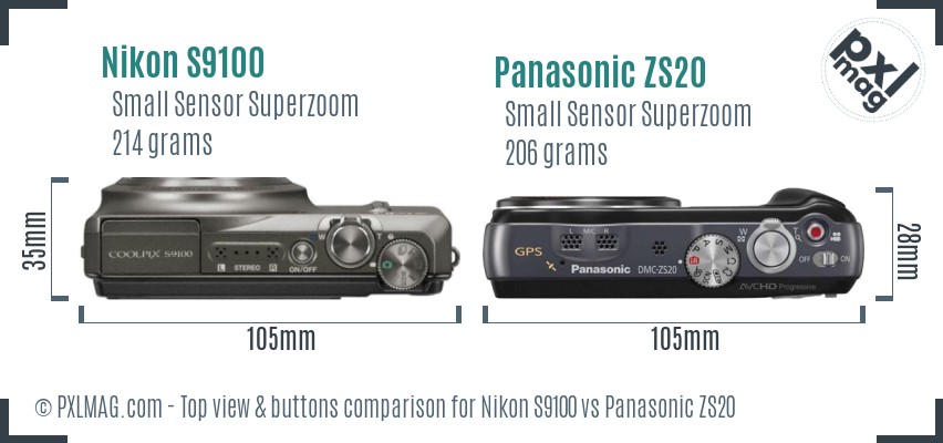 Nikon S9100 vs Panasonic ZS20 top view buttons comparison