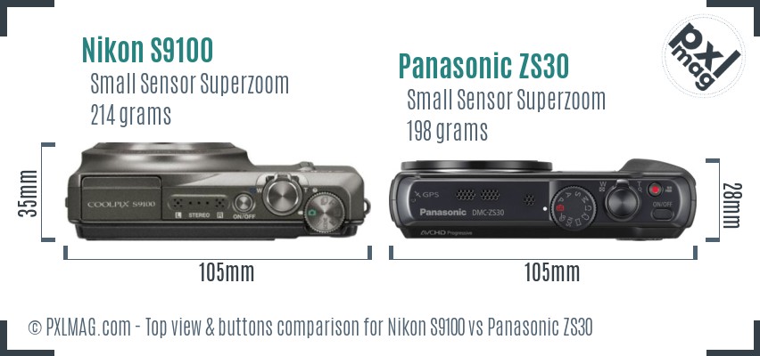 Nikon S9100 vs Panasonic ZS30 top view buttons comparison