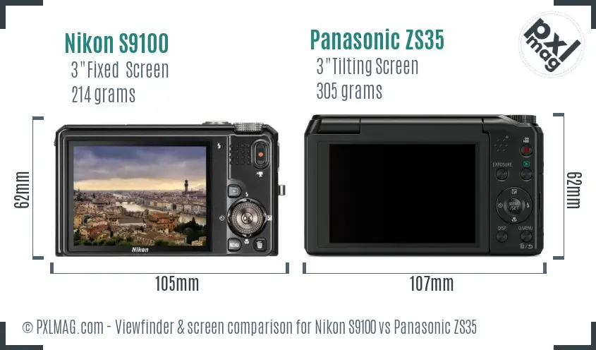 Nikon S9100 vs Panasonic ZS35 Screen and Viewfinder comparison