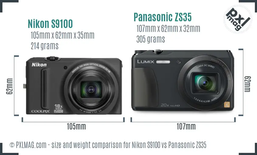 Nikon S9100 vs Panasonic ZS35 size comparison