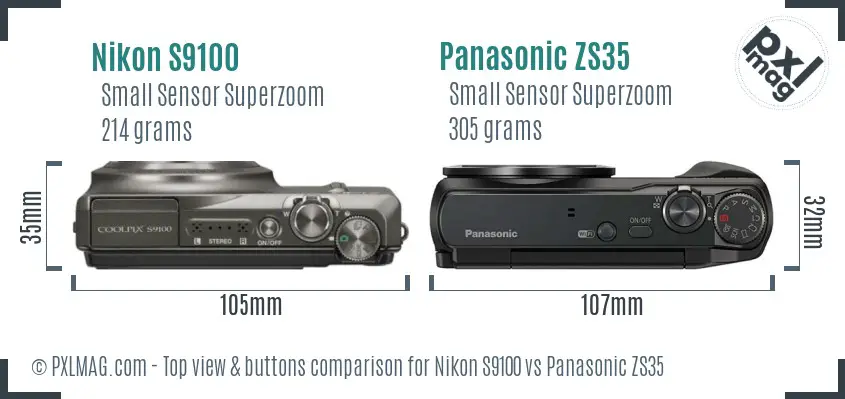 Nikon S9100 vs Panasonic ZS35 top view buttons comparison