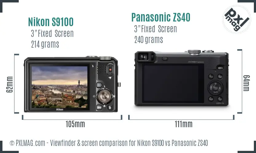 Nikon S9100 vs Panasonic ZS40 Screen and Viewfinder comparison