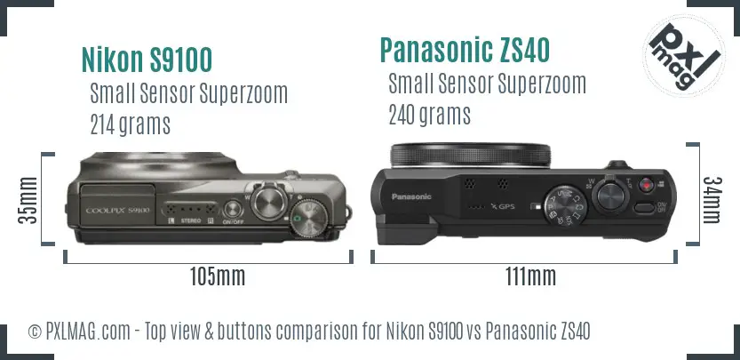Nikon S9100 vs Panasonic ZS40 top view buttons comparison