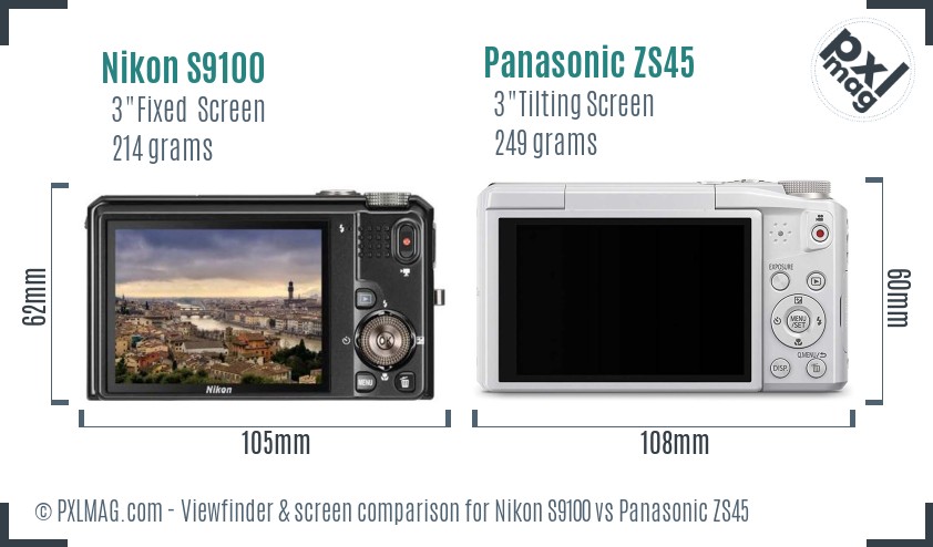 Nikon S9100 vs Panasonic ZS45 Screen and Viewfinder comparison