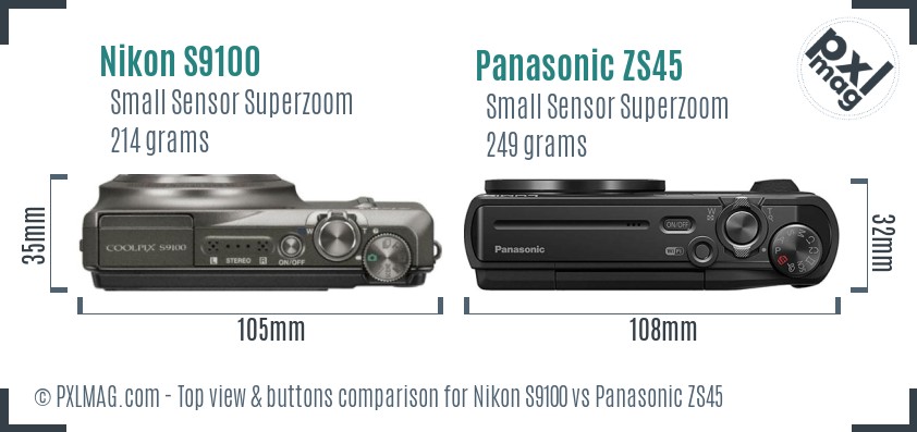 Nikon S9100 vs Panasonic ZS45 top view buttons comparison