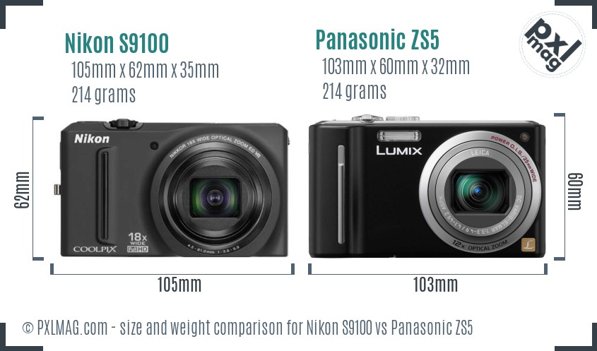 Nikon S9100 vs Panasonic ZS5 size comparison