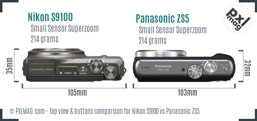 Nikon S9100 vs Panasonic ZS5 top view buttons comparison