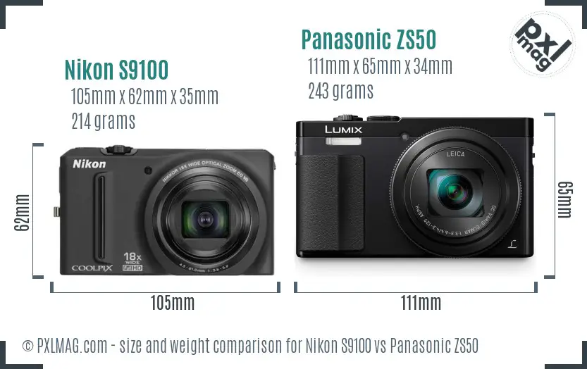 Nikon S9100 vs Panasonic ZS50 size comparison