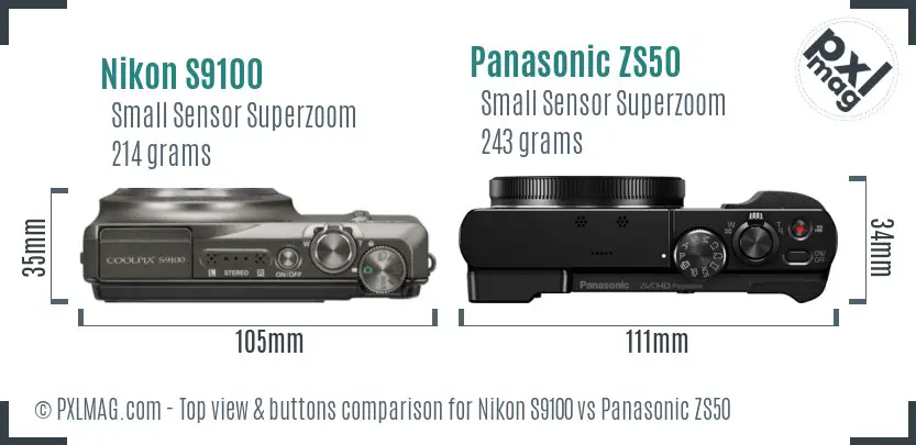 Nikon S9100 vs Panasonic ZS50 top view buttons comparison