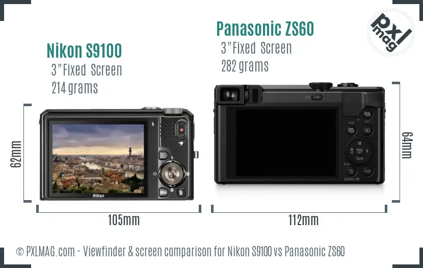 Nikon S9100 vs Panasonic ZS60 Screen and Viewfinder comparison
