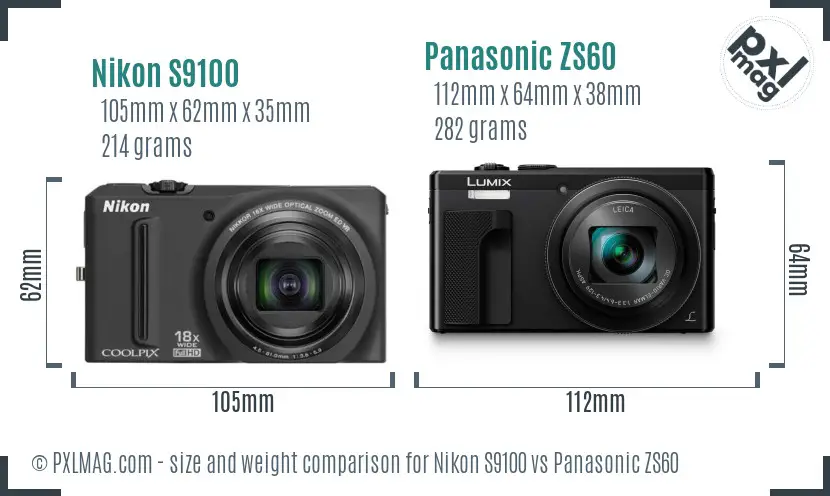 Nikon S9100 vs Panasonic ZS60 size comparison