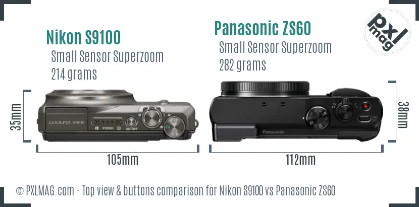 Nikon S9100 vs Panasonic ZS60 top view buttons comparison
