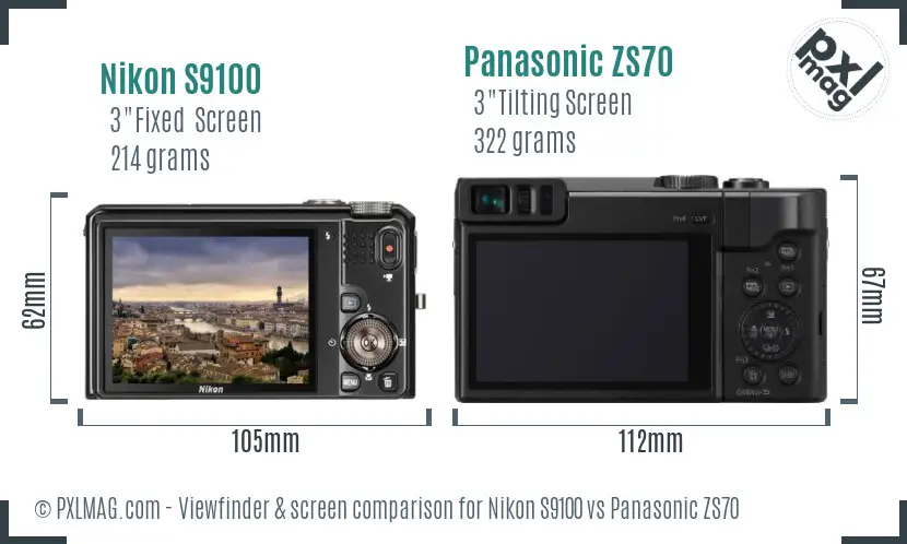 Nikon S9100 vs Panasonic ZS70 Screen and Viewfinder comparison